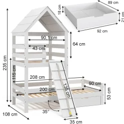 Hausbett Teddy Weiß 90x200 cm mit Schublade Vitalispa