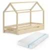 Hausbett Wiki Naturholz 90x200 cm mit Gästebett und Matratze Vitalispa
