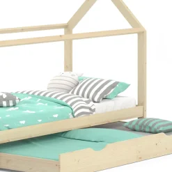 Hausbett Wiki Naturholz 90x200 cm mit Gästebett Vitalispa