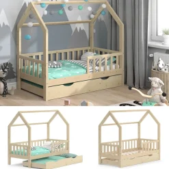 Hausbett Wiki Naturholz 80x160 cm mit Gästebett Vitalispa