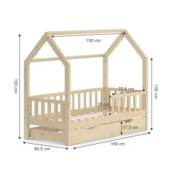 Hausbett Wiki Naturholz 80x160 cm mit Gästebett Vitalispa