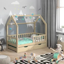 Hausbett Wiki Naturholz 80x160 cm mit Gästebett Vitalispa