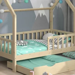 Hausbett Wiki Naturholz 80x160 cm mit Gästebett Vitalispa