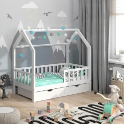 Hausbett Wiki Weiß 80x160 cm mit Gästebett Vitalispa