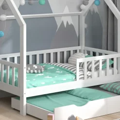 Hausbett Wiki Weiß 80x160 cm mit Gästebett Vitalispa