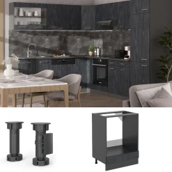 Herdumbauschrank R-Line Schwarz Beton 60 cm ohne Arbeitsplatte Vicco