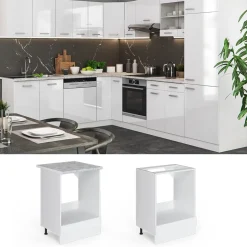 Herdumbauschrank R-Line Weiß Hochglanz 60 cm , AP Marmor Vicco