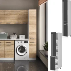 Hochschrank R-Line Anthrazit Hochglanz 30 cm mit Türen Vicco