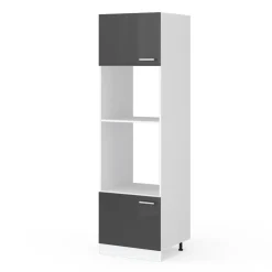 Hochschrank R-Line Anthrazit Hochglanz 60 cm mit offenen Regalen, und Türen Vicco