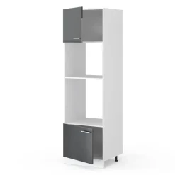 Hochschrank R-Line Anthrazit Hochglanz 60 cm mit offenen Regalen, und Türen Vicco