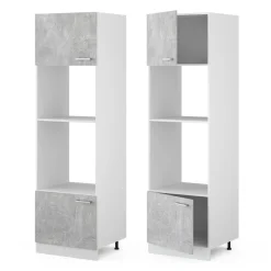 Hochschrank R-Line Beton 60 cm mit offenen Regalen, und Türen Vicco
