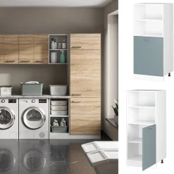 Hochschrank R-Line Blau-Grau 60 cm mit offenen Regalen, und Tür Vicco