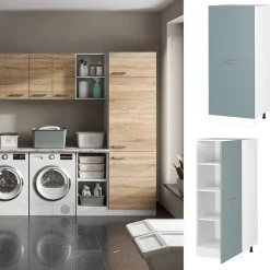 Hochschrank R-Line Blau-Grau 60 cm mit offenen Regalen, und Tür Vicco