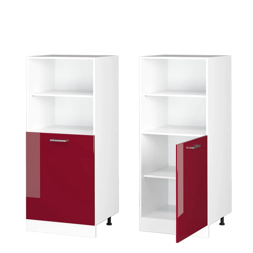 Hochschrank R-Line Bordeaux Hochglanz 60 cm mit offenen Regalen, und Tür Vicco