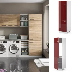 Hochschrank R-Line Bordeaux Hochglanz 60 cm mit Türen Vicco