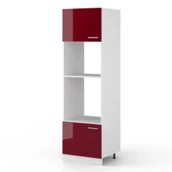 Hochschrank R-Line Bordeaux Hochglanz 60 cm mit offenen Regalen, und Türen Vicco