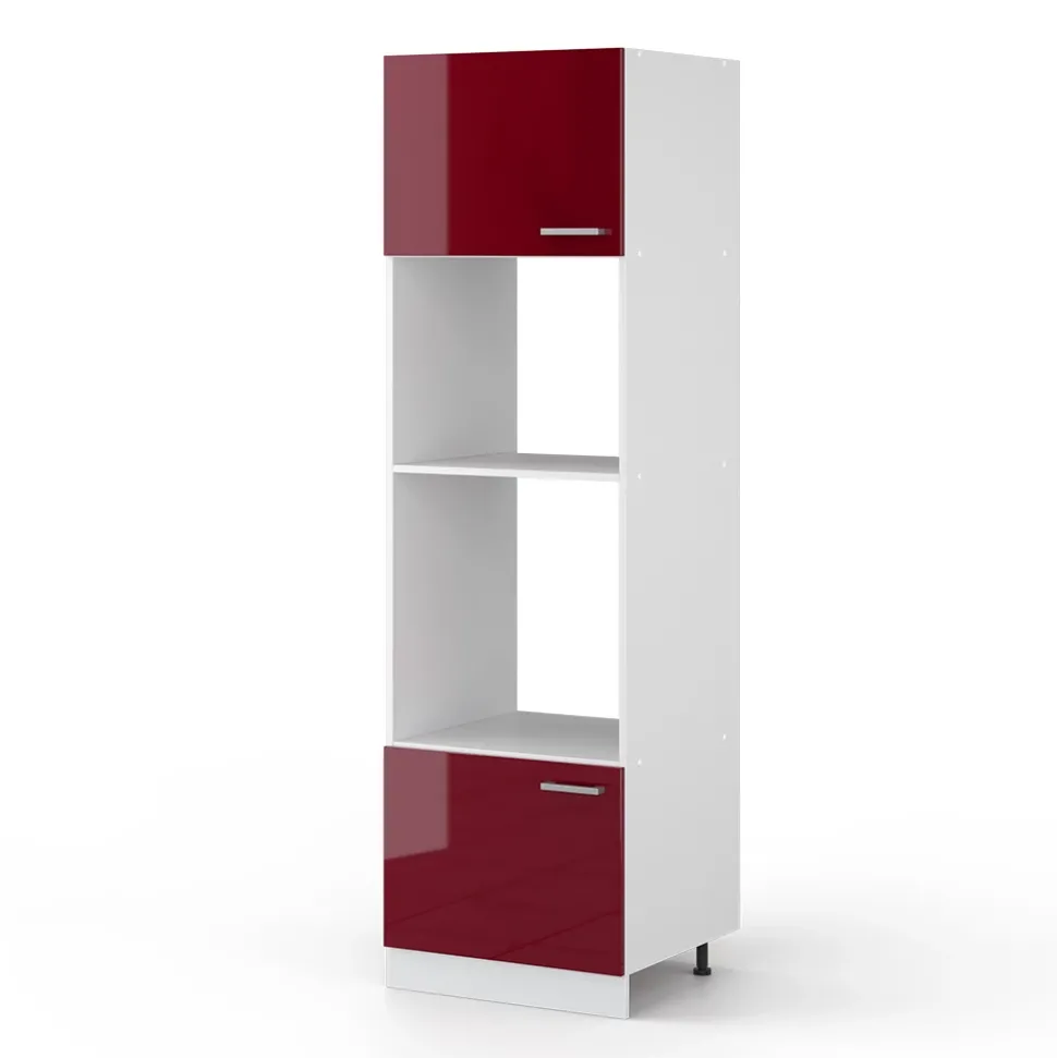 Hochschrank R-Line Bordeaux Hochglanz 60 cm mit offenen Regalen, und Türen Vicco