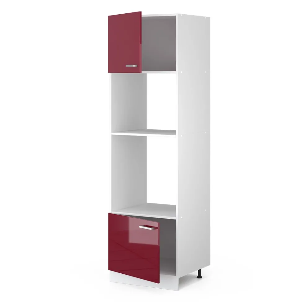 Hochschrank R-Line Bordeaux Hochglanz 60 cm mit offenen Regalen, und Türen Vicco