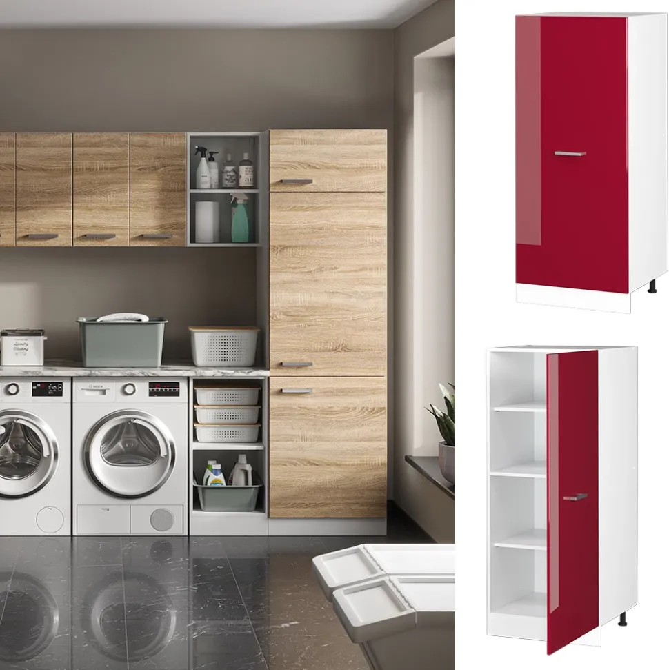 Hochschrank R-Line Bordeaux Hochglanz 60 cm mit großer Tür Vicco