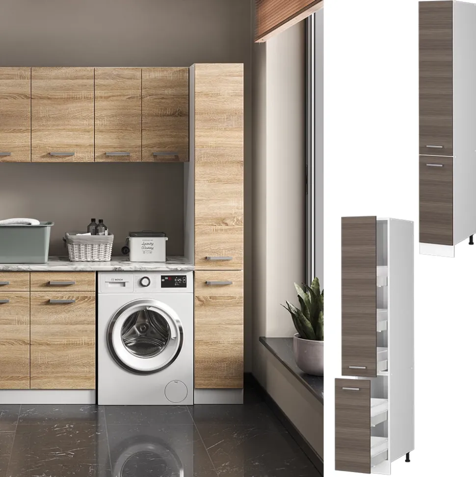 Hochschrank R-Line Grau 30 cm mit Türen Vicco