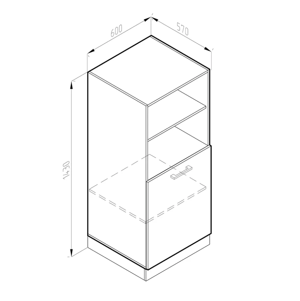 Hochschrank R-Line Grau 60 cm mit offenen Regalen, und Tür Vicco