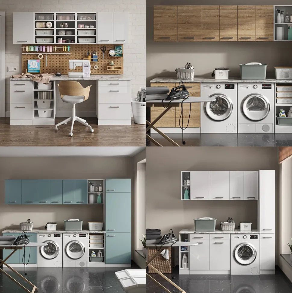 Hochschrank R-Line Grau 60 cm mit offenen Regalen, und Tür Vicco