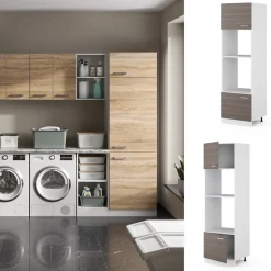 Hochschrank R-Line Grau 60 cm mit offenen Regalen, und Türen Vicco