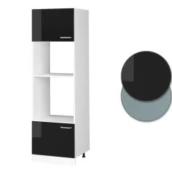 Hochschrank R-Line Schwarz Hochglanz 60 cm mit offenen Regalen, und Türen Vicco