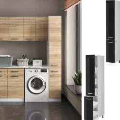 Hochschrank R-Line Schwarz Hochglanz 30 cm mit Türen Vicco