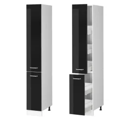 Hochschrank R-Line Schwarz Hochglanz 30 cm mit Türen Vicco