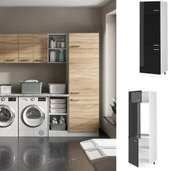 Hochschrank R-Line Schwarz Hochglanz 60 cm mit Türen Vicco