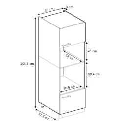 Hochschrank R-Line Sonoma 60 cm mit offenen Regalen, und Türen Vicco