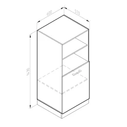 Hochschrank R-Line Weiß Hochglanz 60 cm mit offenen Regalen, und Tür Vicco