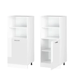 Hochschrank R-Line Weiß Hochglanz 60 cm mit offenen Regalen, und Tür Vicco