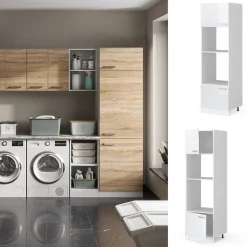 Hochschrank R-Line Weiß Hochglanz 60 cm mit offenen Regalen, und Türen Vicco