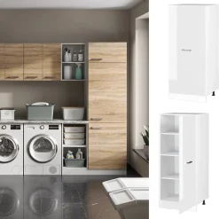 Hochschrank R-Line Weiß Hochglanz 60 cm mit großer Tür Vicco