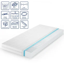 Kaltschaummatratze Weiß 90 x 200 cm H2 Härtegrad, 7Zonen Vitalispa