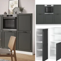 Küchenblock R-Line Anthrazit Landhaus/Weiß 180 cm ohne Arbeitsplatte Vicco