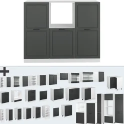 Küchenblock R-Line Anthrazit Landhaus/Weiß 180 cm ohne Arbeitsplatte Vicco