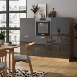 Küchenblock R-Line Anthrazit Hochglanz/Goldkraft Eiche 180 cm ohne Arbeitsplatte Vicco