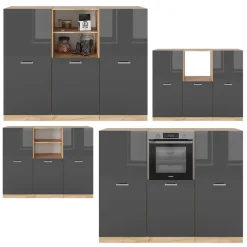 Küchenblock R-Line Anthrazit Hochglanz/Goldkraft Eiche 180 cm ohne Arbeitsplatte Vicco