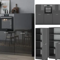 Küchenblock R-Line Anthrazit Hochglanz/Anthrazit 180 cm ohne Arbeitsplatte Vicco