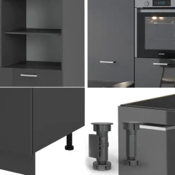 Küchenblock R-Line Anthrazit Hochglanz/Anthrazit 180 cm ohne Arbeitsplatte Vicco