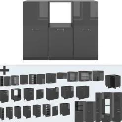 Küchenblock R-Line Anthrazit Hochglanz/Anthrazit 180 cm ohne Arbeitsplatte Vicco