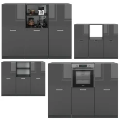 Küchenblock R-Line Anthrazit Hochglanz/Anthrazit 180 cm ohne Arbeitsplatte Vicco