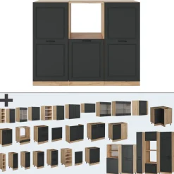 Küchenblock R-Line Anthrazit Landhaus/Goldkraft Eiche 180 cm ohne Arbeitsplatte Vicco