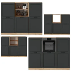 Küchenblock R-Line Anthrazit Landhaus/Goldkraft Eiche 180 cm ohne Arbeitsplatte Vicco