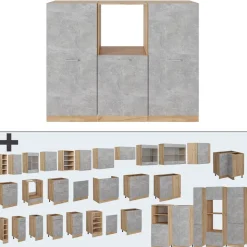 Küchenblock R-Line Beton/Goldkraft Eiche 180 cm ohne Arbeitsplatte Vicco