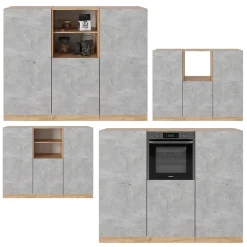 Küchenblock R-Line Beton/Goldkraft Eiche 180 cm ohne Arbeitsplatte Vicco