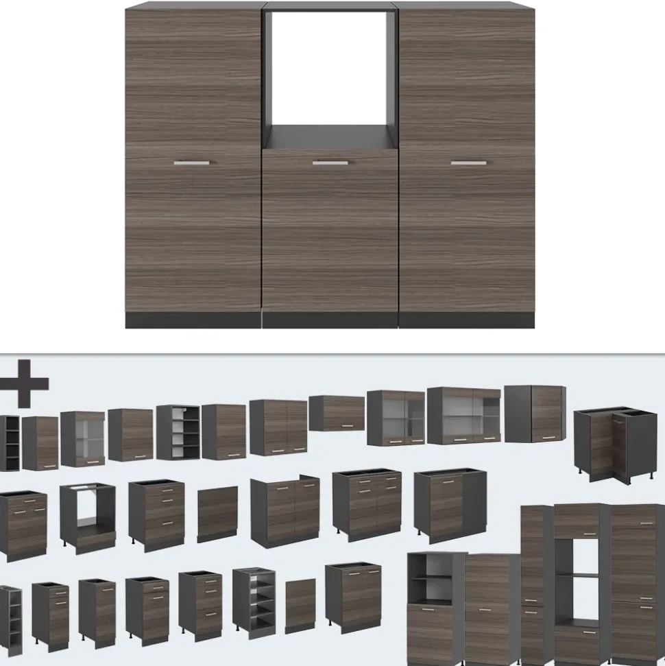 Küchenblock R-Line Edelgrau/Anthrazit 180 cm ohne Arbeitsplatte Vicco